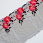 Dentelle brodée miroir 2m noir/rouge/rose en tulle pour lingerie