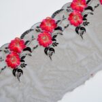 Black, red and pink floral embroidered tulle lace, 2m mirrored set for statement lingerie