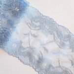Encaje elástico azul/blanco con lúrex para lencería y sujetadores