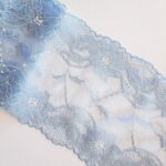 Blue/white stretch lace fabric with lurex | Elastic lace