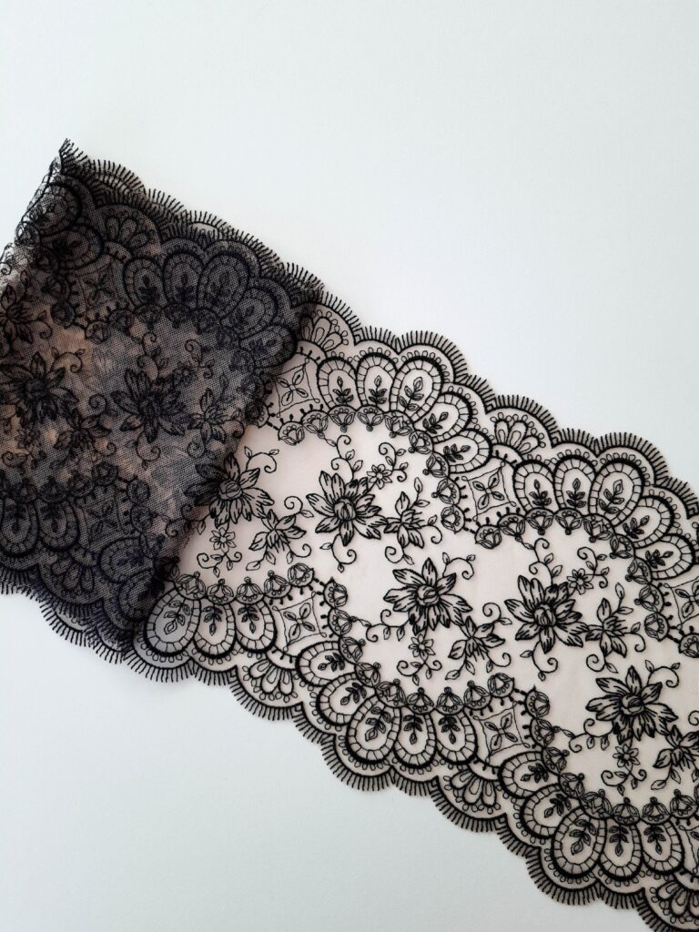 Stickereispitze auf Tüll in Schwarz & Nude für BHs und Dessous