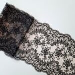Black/nude embroidered tulle lace trim fabric