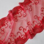 Red embroidered tulle lace with lurex