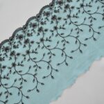 Blue/brown embroidered voile lace trim | 2m mirrored set