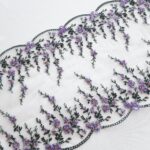 embroidered lace trim for sewing lingerie, lilac/white/green floral tulle lace for bra-making