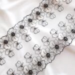 black/white embroidered lace with lurex for bra making, lace trim for sewing lingerie