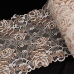 stretch lace trim antique white color with lurex for sewing lingerie, floral lace for bra making