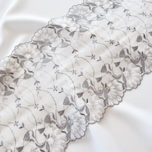 embroidered tulle lace trim for sewing lingerie, soft grey lace for bra making