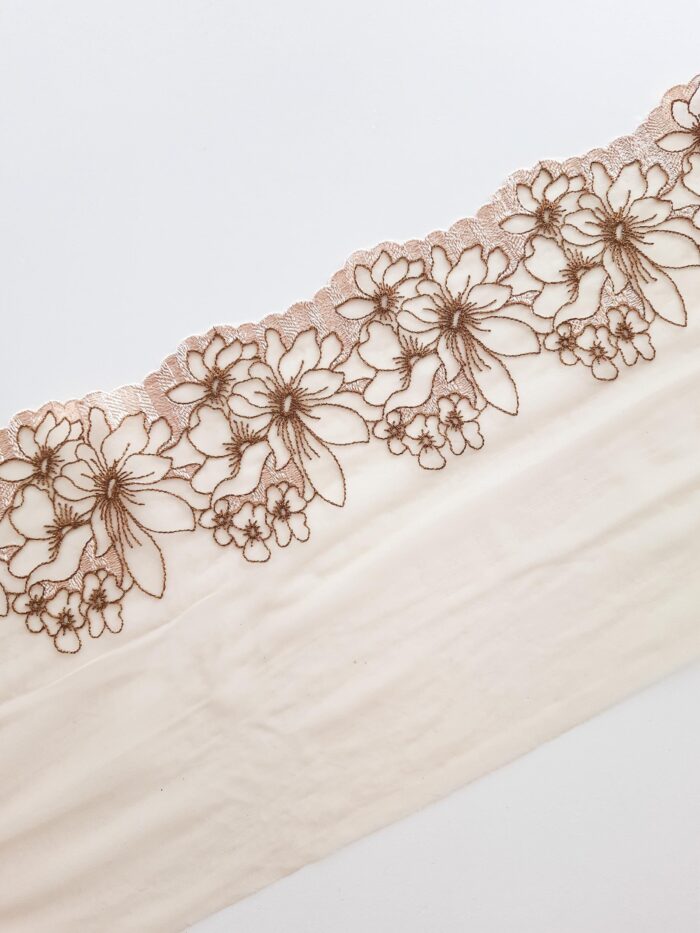 Juego de 2 m de encaje de gasa bordado beige con espejo para coser ropa interior, encaje floral bordado para hacer sujetadores - Imagen 2