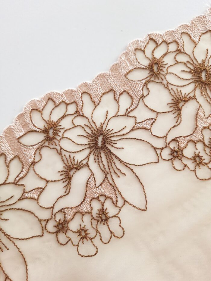 Juego de 2 m de encaje de gasa bordado beige con espejo para coser ropa interior, encaje floral bordado para hacer sujetadores - Imagen 5