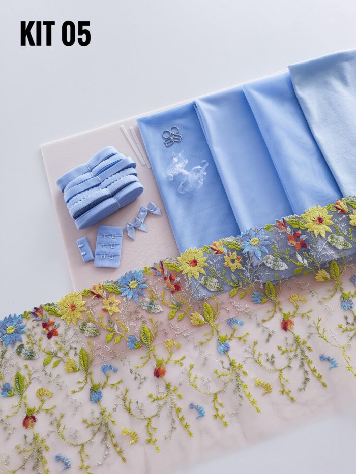 kit da cucito reggiseno + mutandina colore blu, kit fai da te - immagine 6