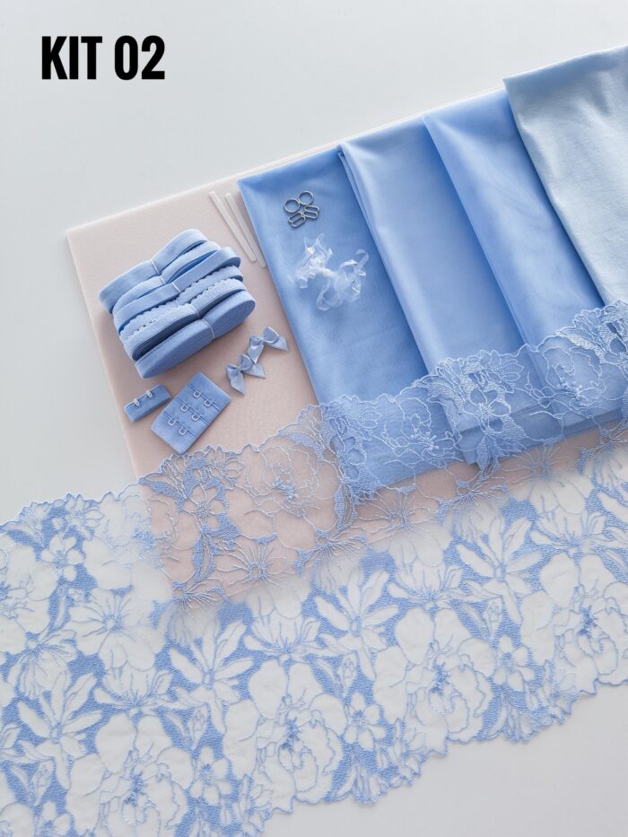 kit da cucito reggiseno + mutandina colore blu, kit fai da te - immagine 3
