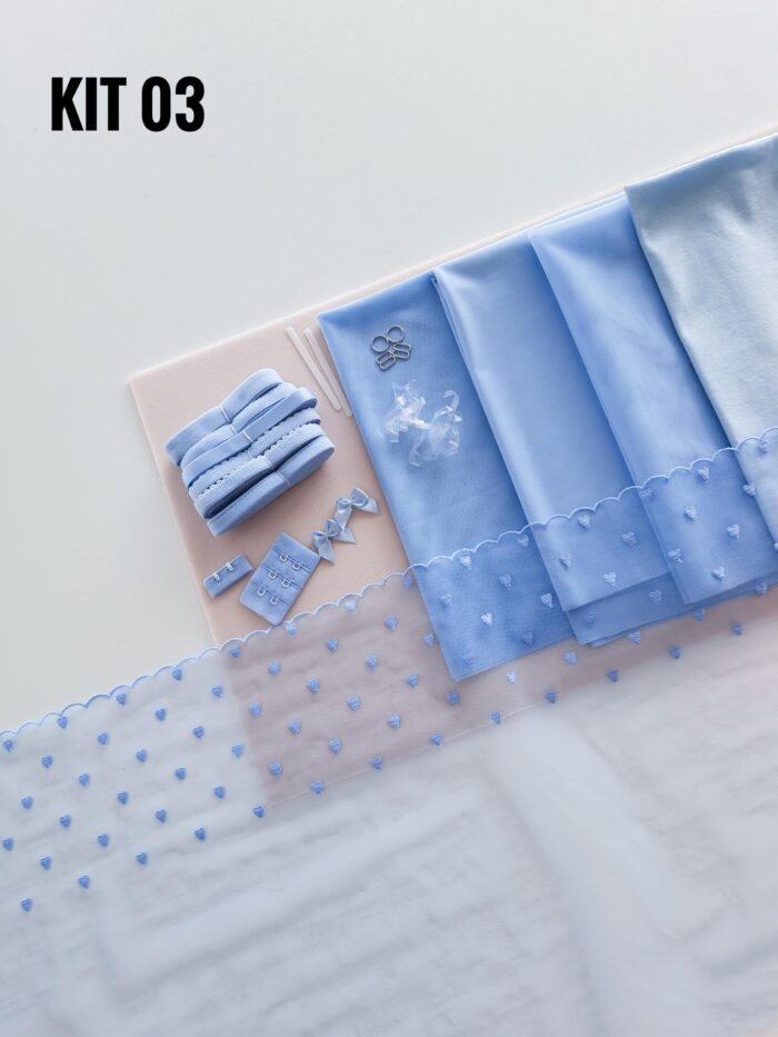kit da cucito reggiseno + mutandina colore blu, kit fai da te - immagine 4