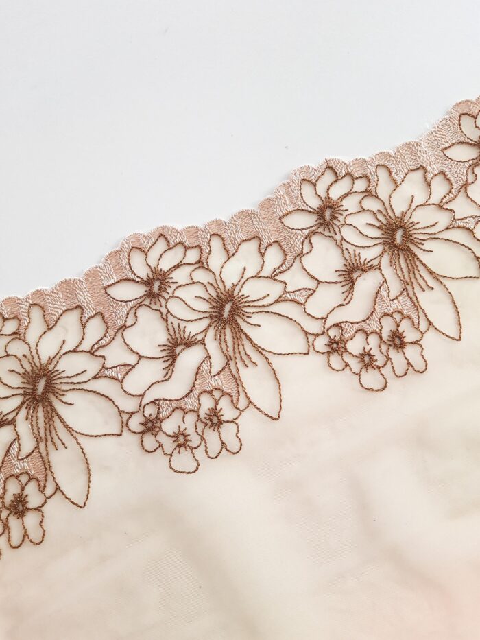 Juego de 2 m de encaje de gasa bordado beige con espejo para coser ropa interior, encaje floral bordado para hacer sujetadores - Imagen 3