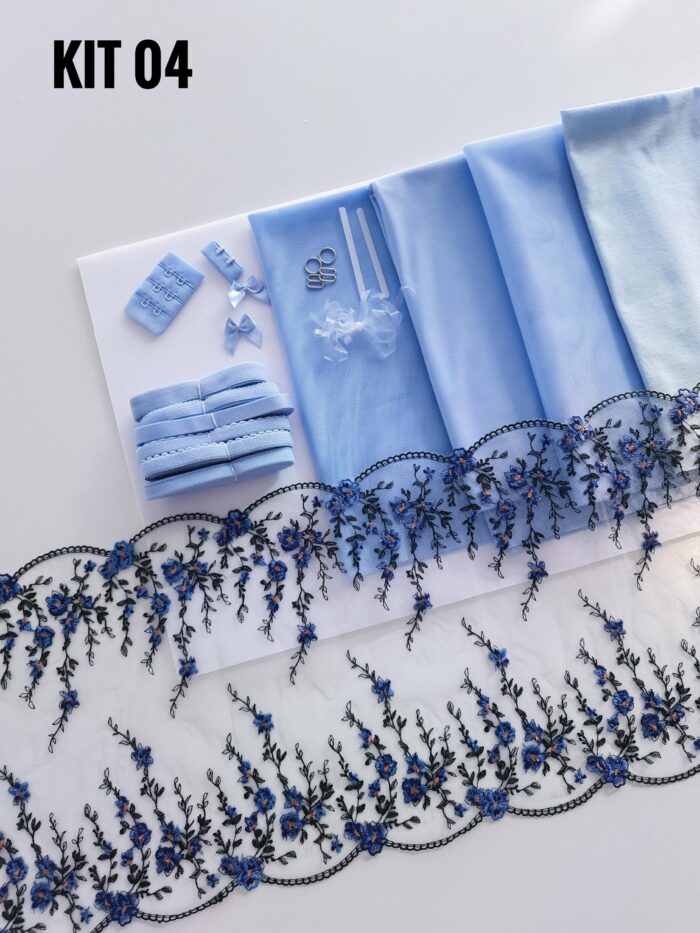 kit da cucito reggiseno + mutandina colore blu, kit fai da te - immagine 5