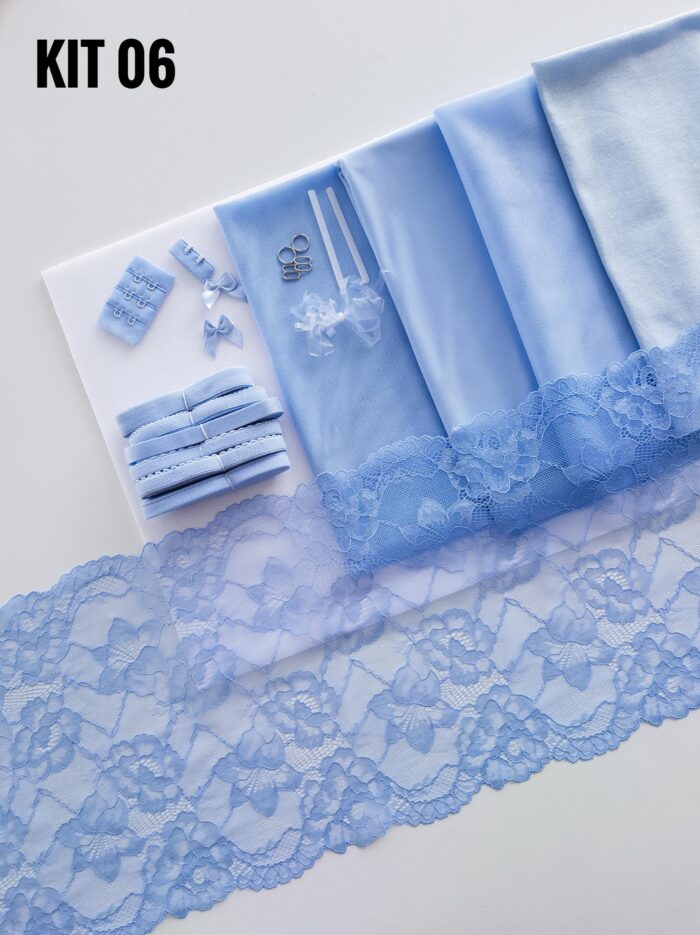 kit da cucito reggiseno + mutandina colore blu, kit fai da te - immagine 7