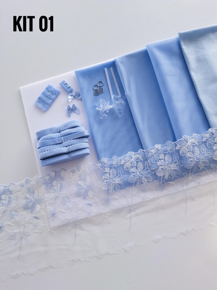 kit da cucito reggiseno + mutandina colore blu, kit fai da te - immagine 2