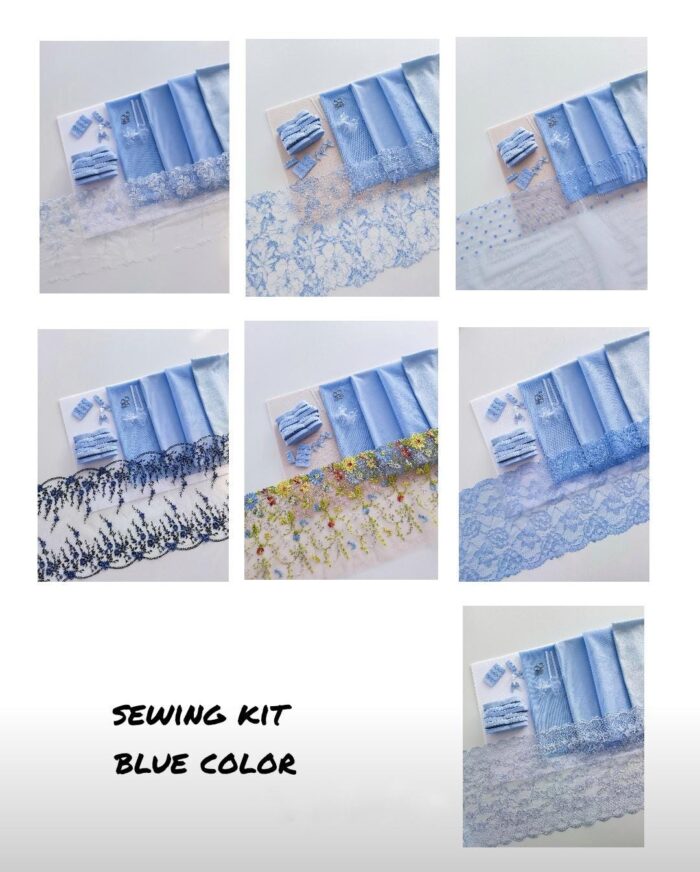 kit da cucito reggiseno + mutandina colore blu, kit fai da te - immagine 1