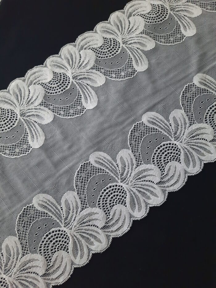 Tissu de dentelle extensible blanc antique – Image 1