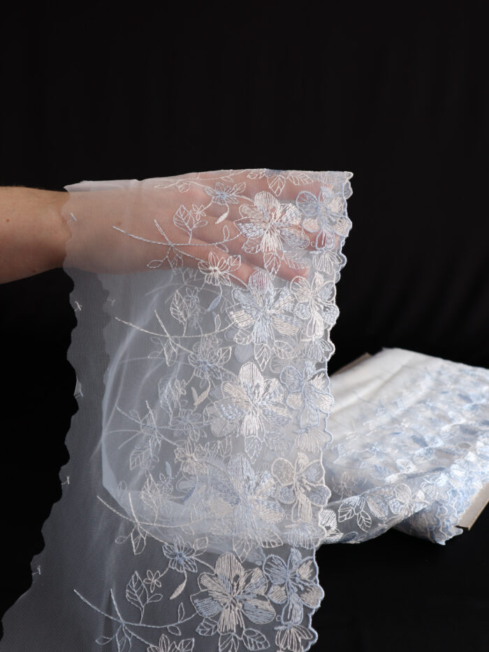 Ensemble de 2 m de dentelle de voile brodée blanche/bleue à effet miroir pour la couture de sous-vêtements, dentelle florale brodée pour la fabrication de soutiens-gorge – Image 5