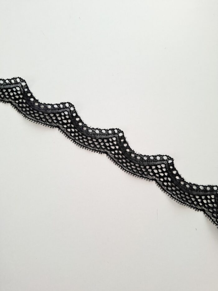 Galon de dentelle stretch noir étroit, largeur 3 cm / 1,18'' – Image 1