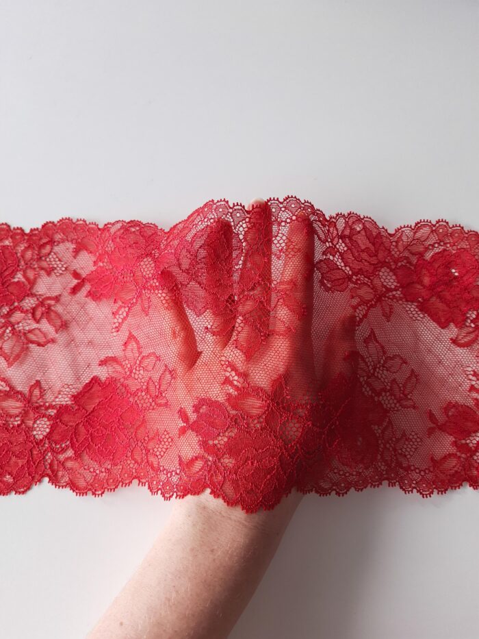 Bordure de dentelle élastique florale rouge pour la couture de lingerie, 16 cm/ 6,29 po de large – Image 5