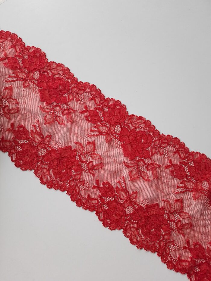 Bordure de dentelle élastique florale rouge pour la couture de lingerie, 16 cm/ 6,29 po de large – Image 4