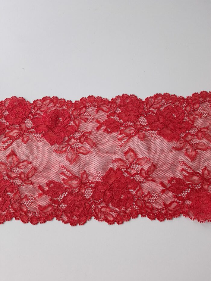 Bordure de dentelle élastique florale rouge pour la couture de lingerie, 16 cm/ 6,29 po de large – Image 3