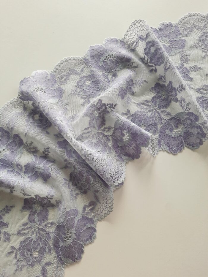lilac floral elastic lace trim for sewing lingerie, 19.5 cm/ 7.48" wide - Image 2