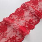 Passamaneria in pizzo elastico floreale rosso per cucito di lingerie, larghezza 16 cm/6,29"