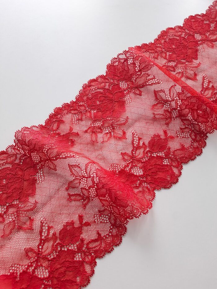 Bordure de dentelle élastique florale rouge pour la couture de lingerie, 16 cm/ 6,29 po de large – Image 1