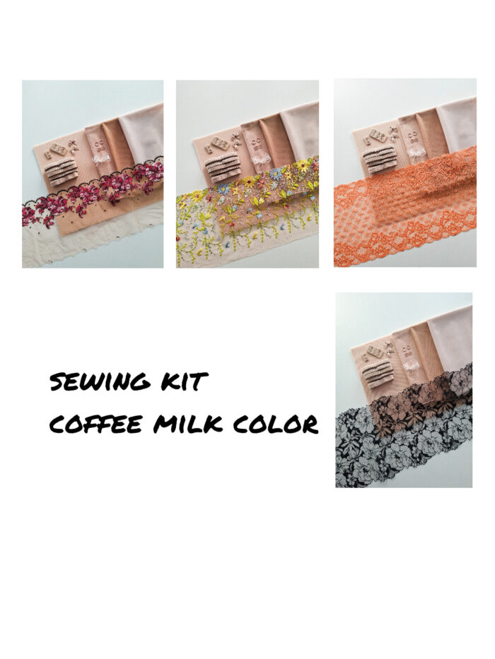 kit per cucire reggiseno + slip color caffè latte, Kit fai da te - immagine 1