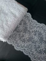 pizzo in tulle ricamato bianco per la creazione di reggiseni, larghezza 20,5 cm
