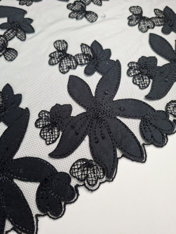 pizzo floreale ricamato nero per cucito lingerie, larghezza 23,0 cm/9,05" - immagine 5