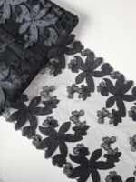 Encaje floral bordado negro para costura de lencería, 23,0 cm/9,05