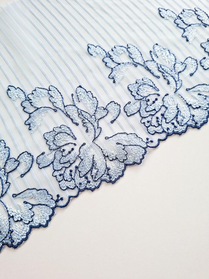 Set speculare da 2 m, pizzo ricamato blu per reggiseni, ricamo floreale 20 cm/7,87" - immagine 4