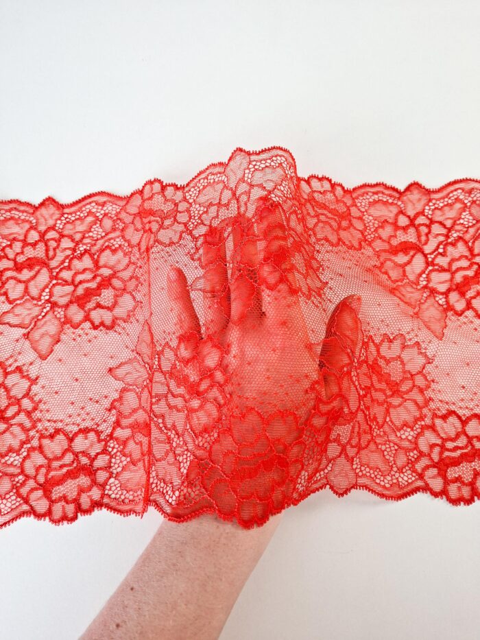 galon de dentelle élastique rouge pour la couture de lingerie, largeur 21 cm – Image 3