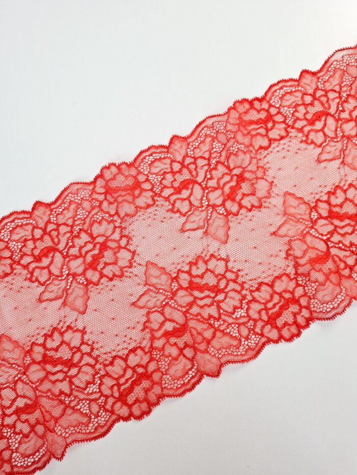 galon de dentelle élastique rouge pour la couture de lingerie, largeur 21 cm – Image 1