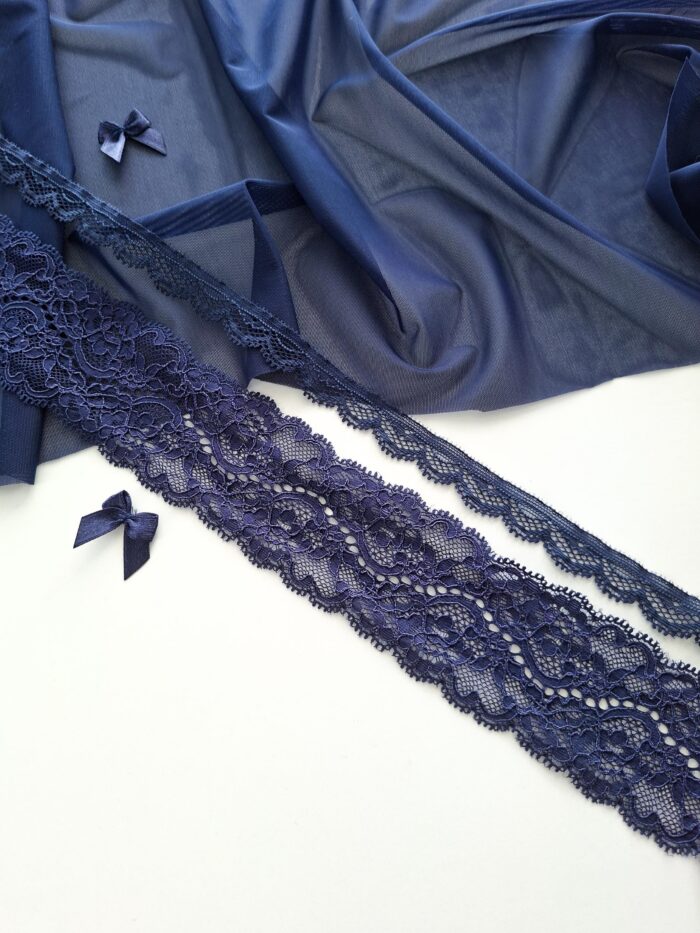 Galons de dentelle extensible bleu marine – Image 1