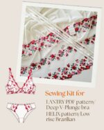 Complete lingerie sewing kit in antique white for LANTRY bra and HELIX brazilian patterns — embroidered lace, underwires and silver findings